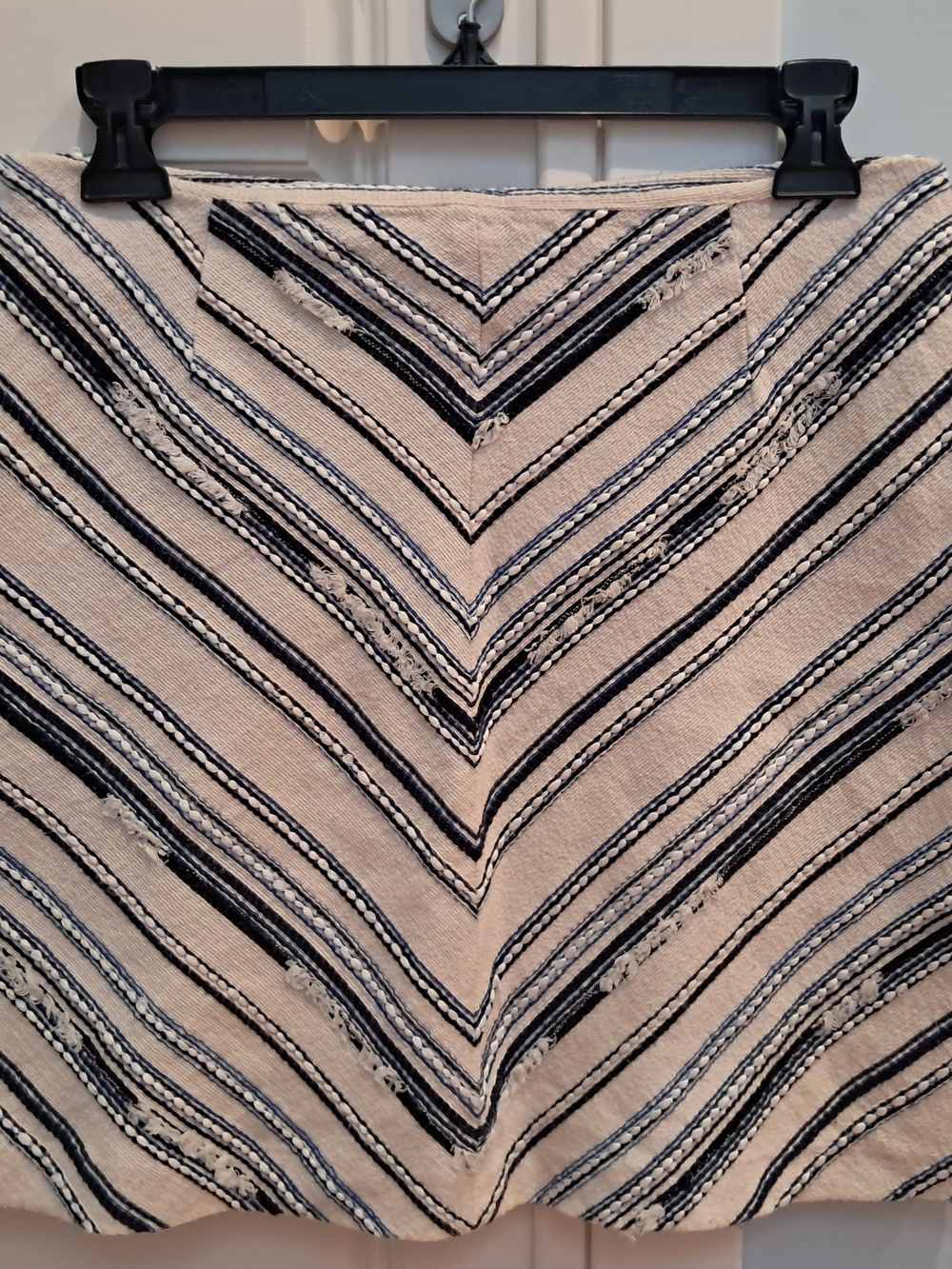 Zara Cream Mini Skirt with Navy Chevron Stripes And Texture